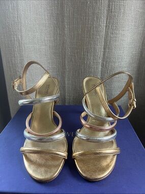 Michael Kors Metallic Multi-Strap Heeled Sandals - Gold-Silver-Rose Gold